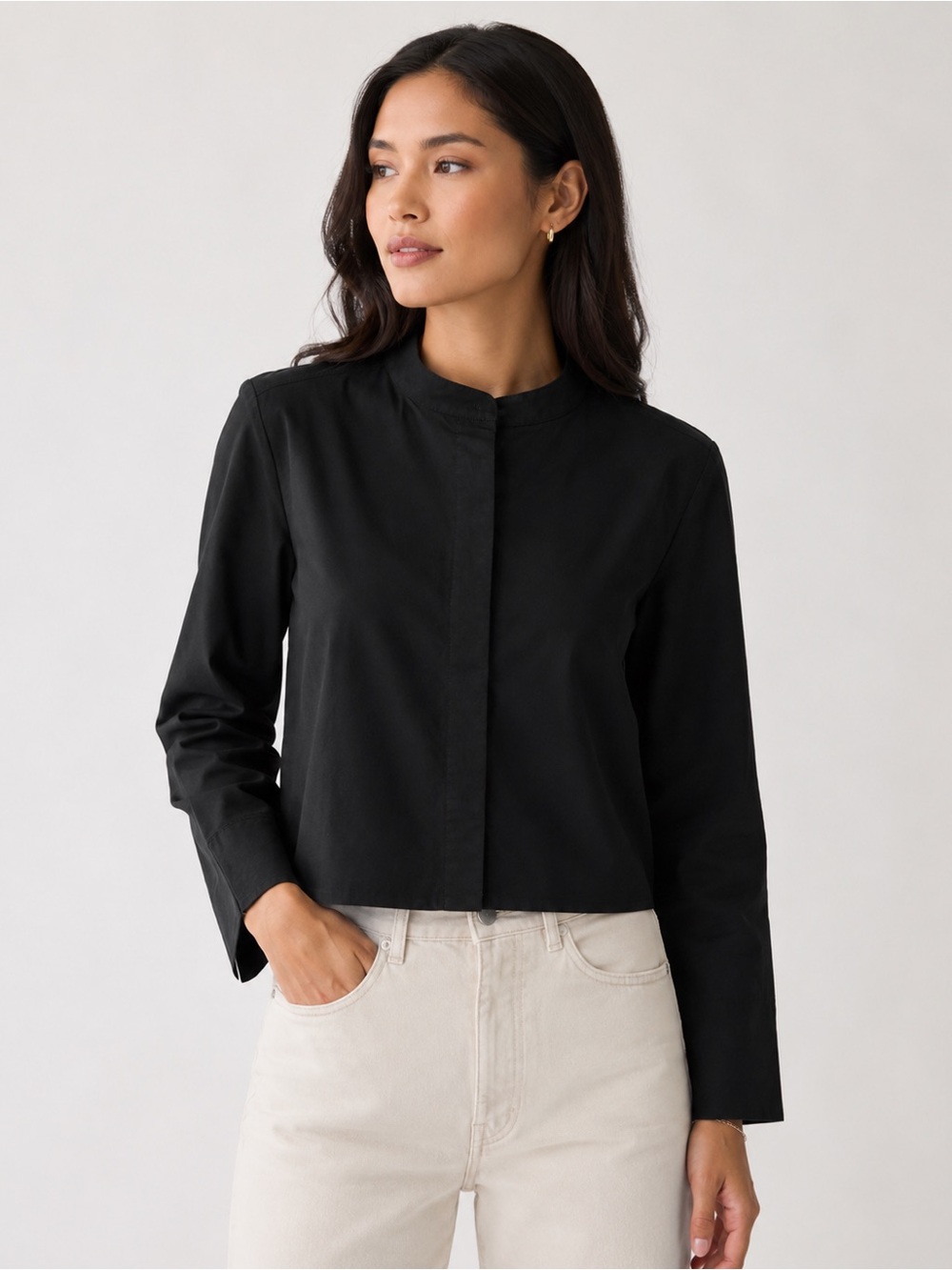 BCBGMAXAZRIA Black Hook & Eye Long Sleeve Shirt Top Size M
